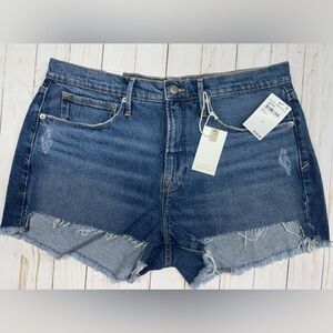 Good American 90's High Waisted Distressed Frayed Hem Cut Off Denim Shorts 10
